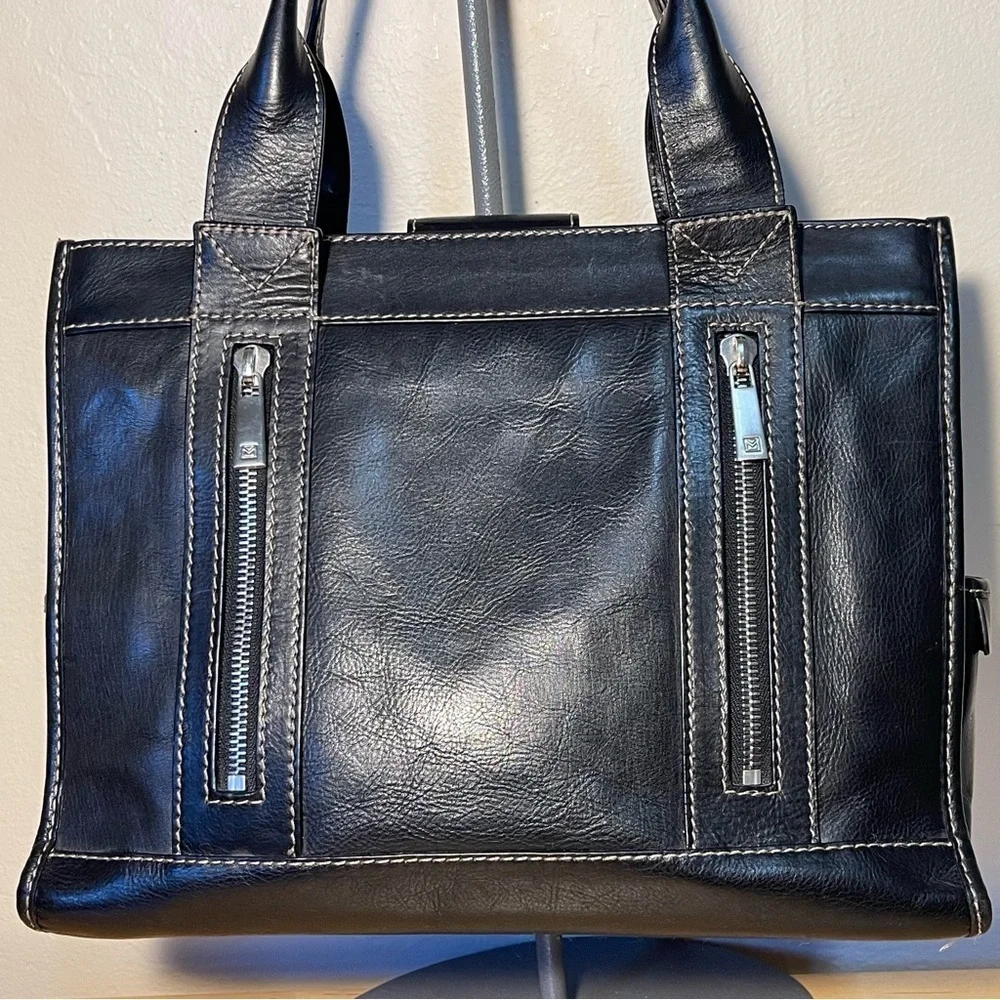 MICHAEL Michael Kors Black Leather Satchel Double Handle Zip Pocket Shoulder Bag